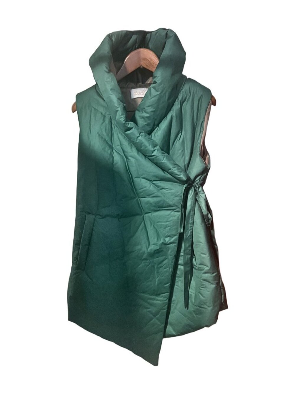 Varco Auspicius Emerald Green Quilted Wrap Vest Shawl Collar